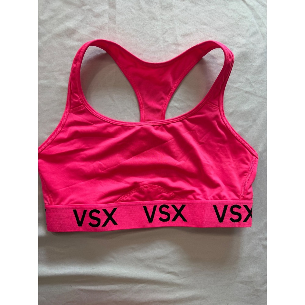 Victorias Secret VSX Sport Racerback Sports Bra Neon Pink Logo Band Large